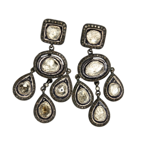 27 - IndianCirca 2000An impressive pair of flat cut diamond and diamond chandelier earrings, mounted in p... 