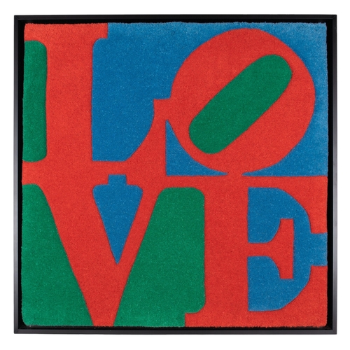 271 - Robert Indiana (1928 - 2018)Classic Love, 2007Numbered 762 of 10,000Tufted rug, stretched over a can... 