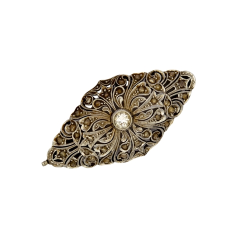 63 - ItalianCirca 1930A rose cut diamond pierced lozenge shaped pendantMounted in white goldWeight: Appro... 