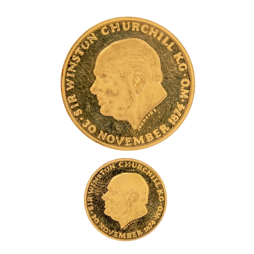 74 - A Winston Churchill gold commemorative coin 'This was their finest hour'And a similar smaller gold c... 