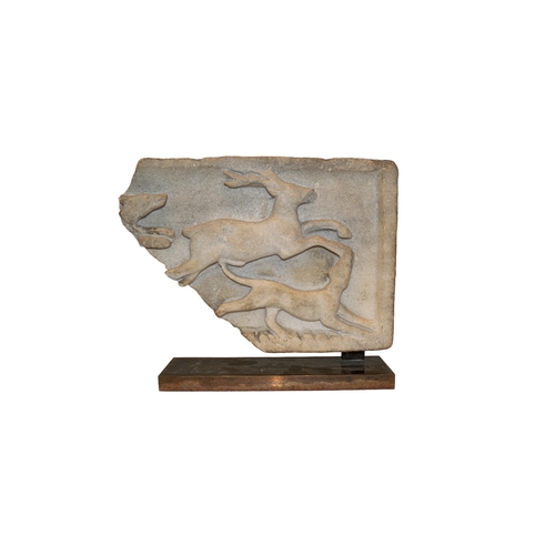 302 - Ancient RomanA marble relief fragment of a hunting scene with a deer and houndProvenance:Private Col... 