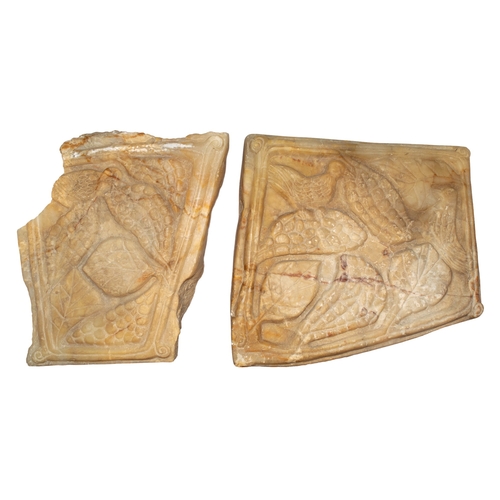 303 - South ArabianTwo alabaster relief fragments with birds and decorative leavesTo be sold without reser... 