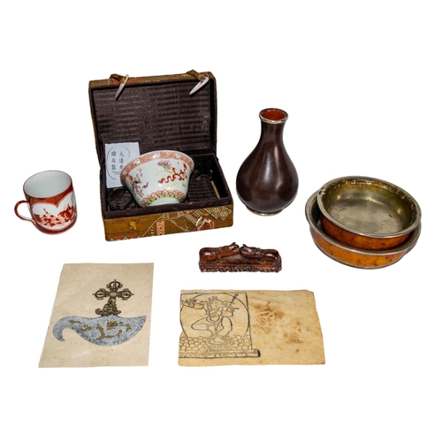 688 - A mixed lot of Asian items, to include:[a] Chinese (?), vase, terracotta [b] 19th century, Tibe... 