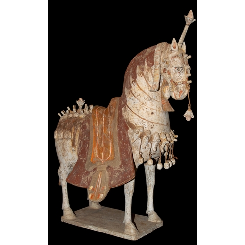 690 - Northern Qi Dynasty549-577 ADA very large Caparisoned HorseThe terracotta horse figurine on a rectan... 