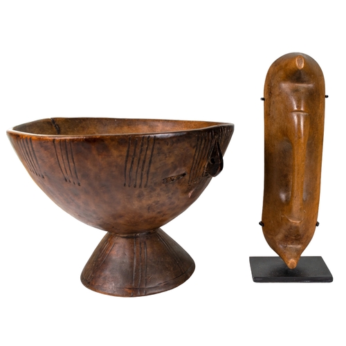 703 - African20th CenturyA wooden bowl and carved abstract formDimensions:(Bowl) 6.75 in. (H) x 9.25 in. (... 