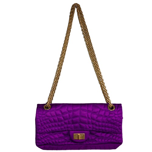 3 - ChanelCirca 2006-08A purple satin small 255 double flap clutch bagThe satin with crocodile stitching... 