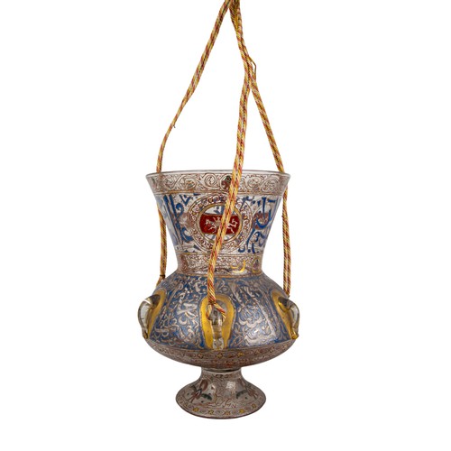 316 - An enamelled glass mosque lampFrom the Dr Mohammed S Farsi CollectionDimensions:14 in. (H) x 8.5 in.... 