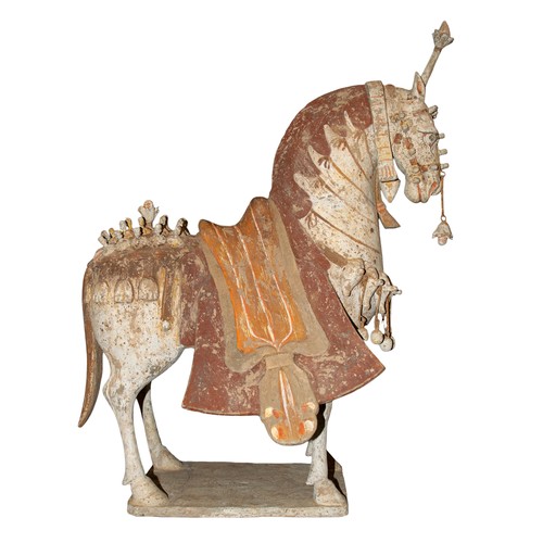 690 - Northern Qi Dynasty549-577 ADA very large Caparisoned HorseThe terracotta horse figurine on a rectan... 