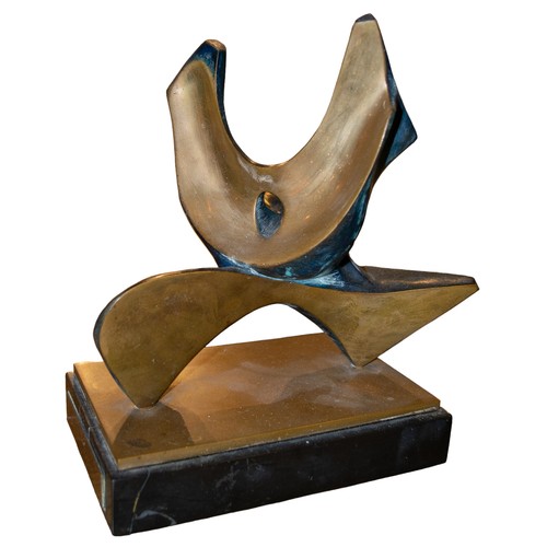 340 - A polished bronze and patinated blue abstract sculpture Plaque inscribed ‘To Arch. Said Farsi from T... 