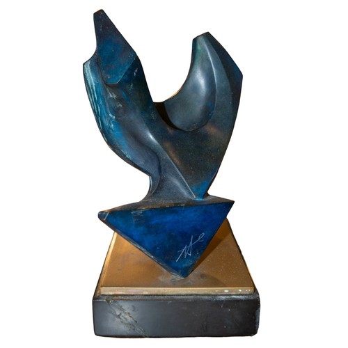 340 - A polished bronze and patinated blue abstract sculpture Plaque inscribed ‘To Arch. Said Farsi from T... 