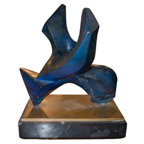 340 - A polished bronze and patinated blue abstract sculpture Plaque inscribed ‘To Arch. Said Farsi from T... 