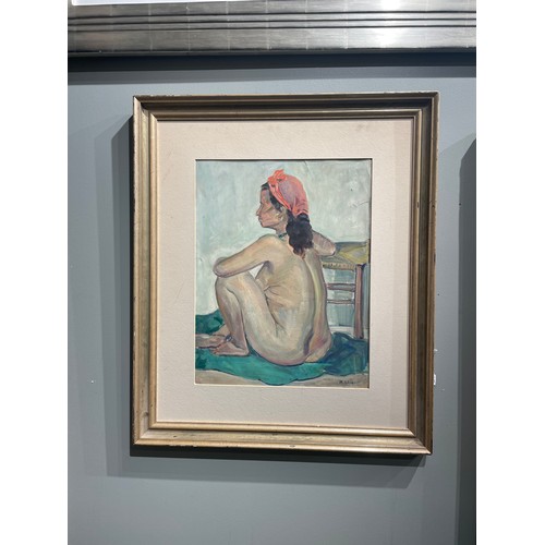 215 - Mahmoud Saïd (1897-1964)Nude with Red HeadscarfGouache on paperSigned and dated lower rightFrom the ... 