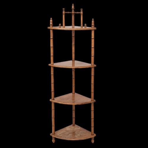 123 - BritishAntiqueAn oak stool and simulated bamboo corner shelfProperty of a distinguished gentleman co... 