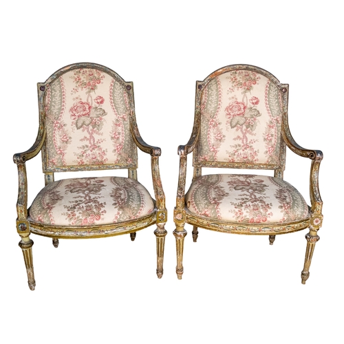 128 - Italian18th CenturyA Pair of hand-painted armchairsDimensions:41.5 in. (H) x 27 in. (W) x 23 in. (D)... 