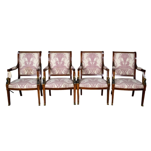 129 - French19th CenturyA set of four French Empire Egyptian Revival fauteuilsMahogany, with bronze ormolu... 