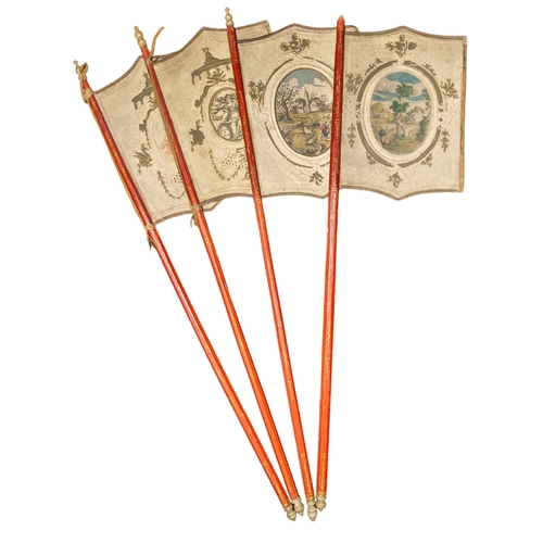 143 - Venetian19th CenturyA set of four papier-mâché flagsThe highly decorative painted flags mounted on p... 