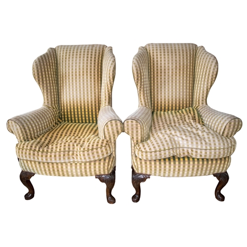 152 - British18th/19th CenturyA pair of wingback armchairsIn a green and yellow chequerProvenance:Christie... 