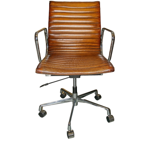 154 - Mid-CenturyA leather and chrome revolving desk chairWith adjustable revolving seatDimensions:39 in. ... 