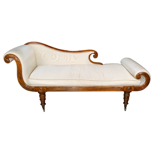 157 - EnglishRegencyA mahogany chaise longue in cream upholsteryDimensions:34 in. (H) x 70 in. (W) x 22 in... 