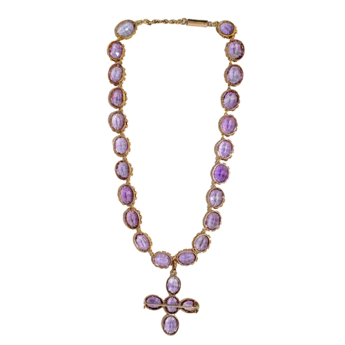 17 - BritishVictorianAn attractive amethyst and yellow gold collet necklaceComprising 22 oval shaped mixe... 