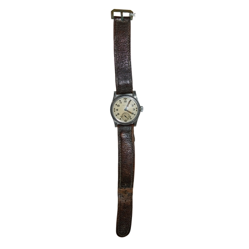 67 - CymaCirca 1930A chrome wristwatch, ATPWith subsidiary seconds dial and a brown leather strap(Dial) 2... 