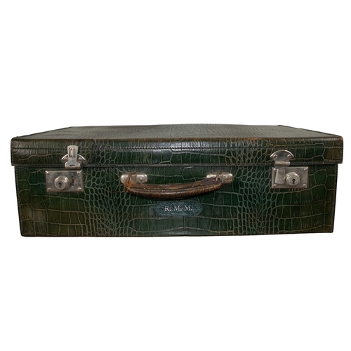 74 - British20th centuryA green crocodile leather briefcase, with leather label embossed 'R.M.M.' to top,... 