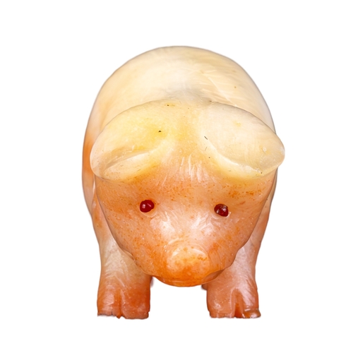 76 - Carl FabergéCirca 1900A fine realistically carved aventurine quartz model of a pig with ruby eyes (A... 