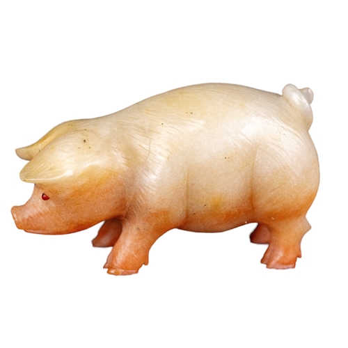 76 - Carl FabergéCirca 1900A fine realistically carved aventurine quartz model of a pig with ruby eyes (A... 