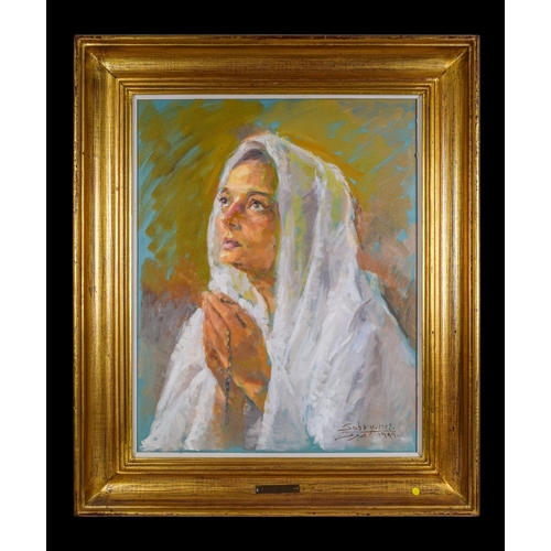 80 - Sabry Ragheb (Egyptian, 1920 - 2000)Portrait of a Girl with White ShawlOil on canvasSigned and dated... 