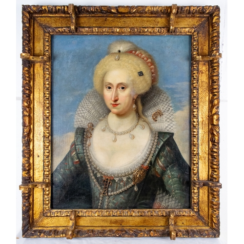 203 - Paul van Somer I (1577 - 1621)Queen Anne of Denmark (1574 - 1619)Oil on canvasIn an unusual early ca... 