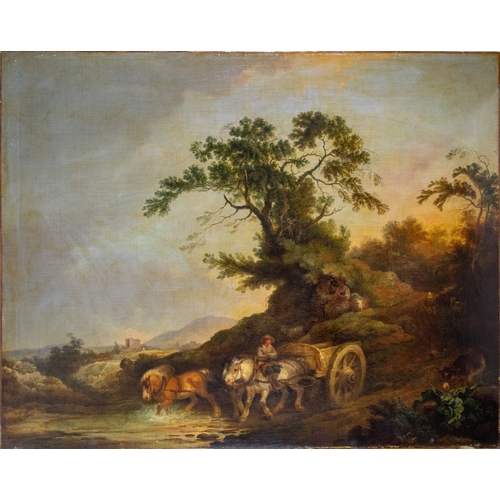 212 - Circle of Philip James de Loutherbourg (1740 - 1812)Horses and cart in a landscapeOil on canvasDimen... 