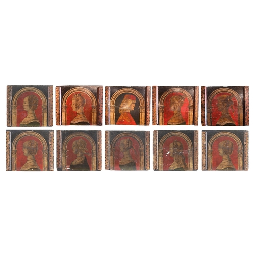 239 - Italian SchoolCirca 1600A set of 10 profile portraits of ladies of bearing, set within an architectu... 