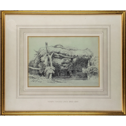 263 - Henry Harris Lines (1800-1880)Bothy at LitchfieldNovember 7th, 1838Pencil on paperDated and titled l... 