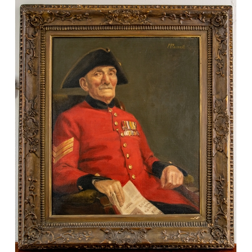 290 - British, 20th centuryA portrait of Sergeant Cook, Chelsea PensionerOil on canvasSigned top right 'M.... 