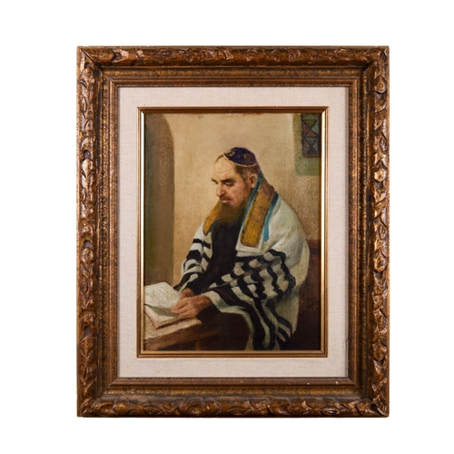 291 - Attributed to Alfred Aaron Wolmark (1877 - 1961)Rabbi Studying, Circa 1910Oil on panelSigned lower l... 