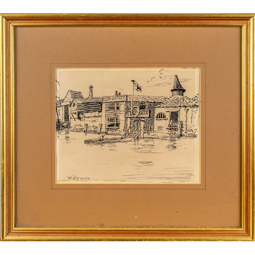 324 - Walter Greaves (1846 - 1930)The Old Swan, ChelseaInk on paperSigned bottom leftDimensions:(Frame) 14... 