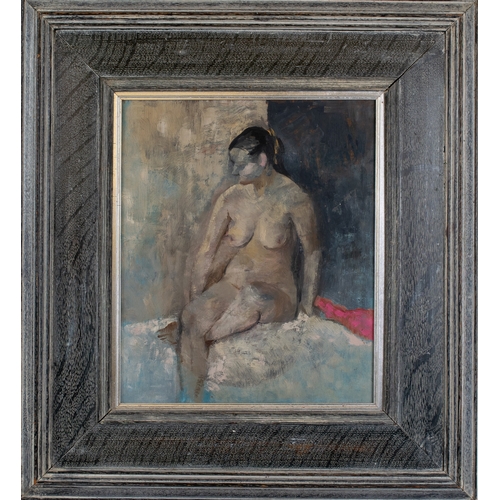 327 - BritishMid-20th CenturyA seated female nudeOil on boardDimensions:(Frame) 22 in. (H) x 20 in. (W)(Bo... 