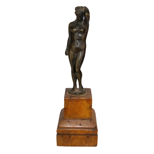 427 - Continental19th CenturyStanding nude in bronzeOn a walnut baseFrom the Gaia Servadio CollectionDimen... 