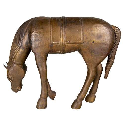 430 - AsianAntiqueA mixed lot of items[a] Chinese, A horse bronze plate[b] Indian, A teak and brass bound ... 