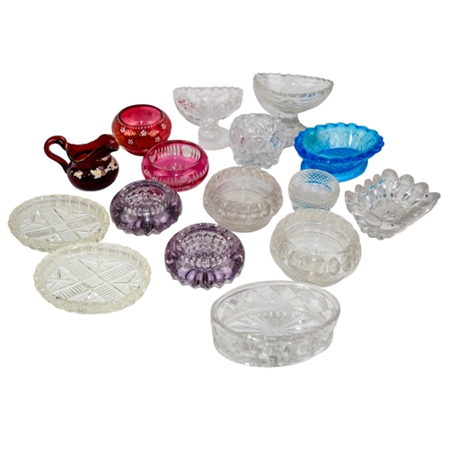 438 - 20th CenturyA group of glass and crystal items[a] Five small coloured bowls[b] Eighteen crystal asht... 