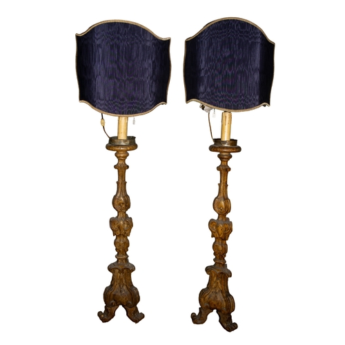 440 - NeapolitanA Pair of carved and gilded floor-standing torchère lampsDimensions:56 in. (H) x 9 ... 