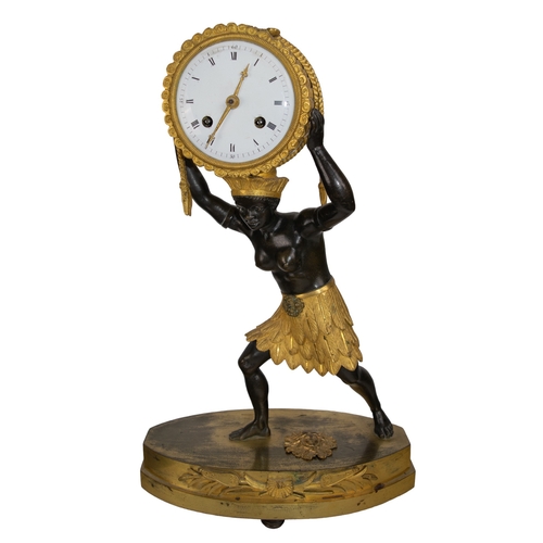 441 - Continental18th/19th CenturyAn ormolu and bronze blackamoor clock and candelabraA blackamoor clock a... 