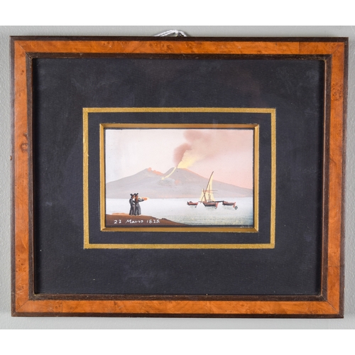 458 - Italian19th CenturyThree views of the Vesuvius One dated 22 March 1828Gouache on paperDimensions:[a]... 