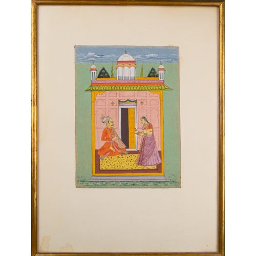 460 - Indian19th CenturyA courtly scene of a musician and ladyMixed media on paperDimensions: (Frame)... 