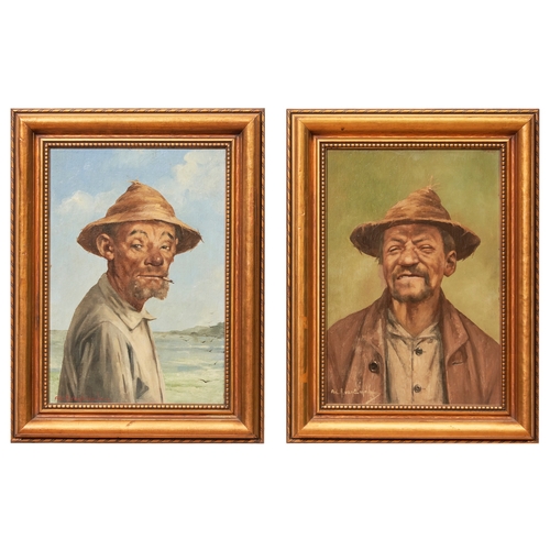 479 - Adrien Henri Vital Van Emelen (1868 - 1943)A pair of portraits of gentlemen in straw hatsOil on canv... 