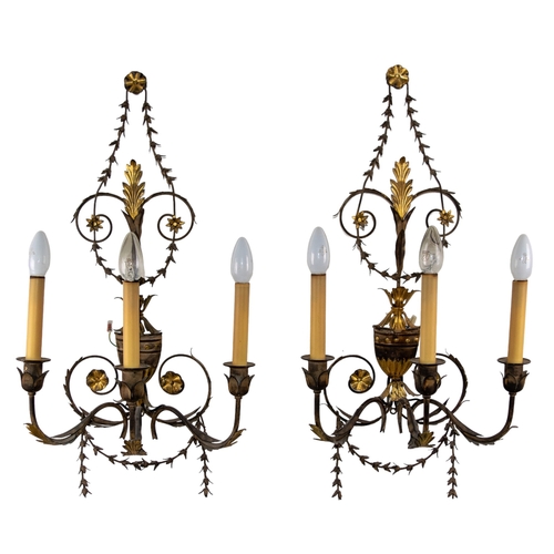 487 - Continental20th CenturyA chandelier and a pair of wall lights with foliate designTo be sold without ... 