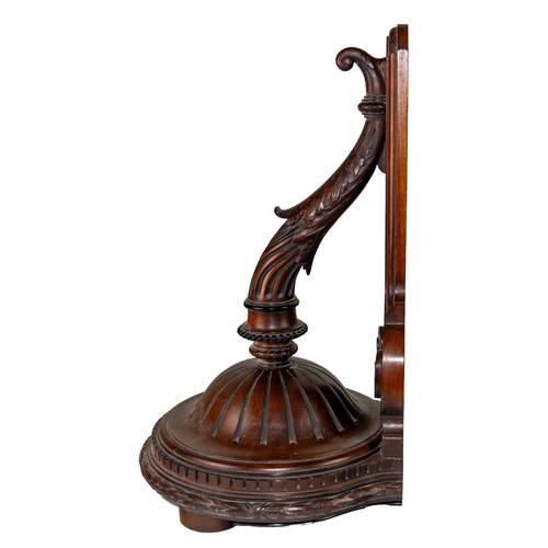 489 - BritishAntiqueA mahogany wall bracket, together with an inlaid marquetry tray with decorative brass ... 