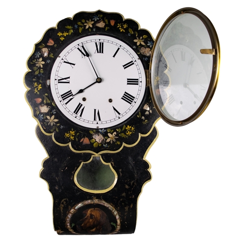 495 - Continental20th CenturyTwo painted wall clocks[a] An inlaid mother of pearl marquetry clock by Masqu... 