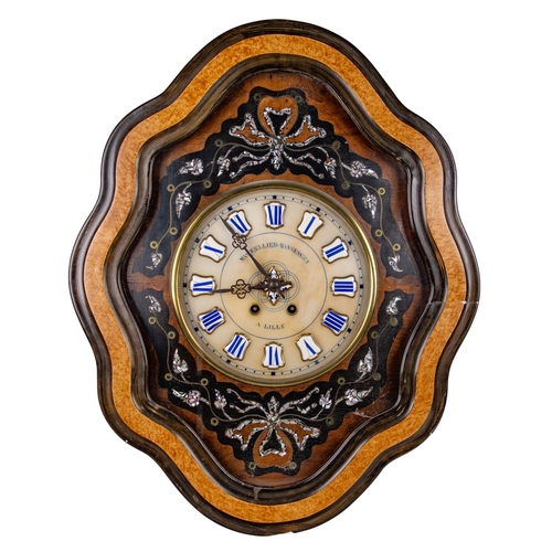 495 - Continental20th CenturyTwo painted wall clocks[a] An inlaid mother of pearl marquetry clock by Masqu... 