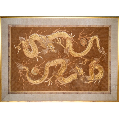 511 - Chinese18th/19th CenturyTwo dragonsWool and gold thread Property of a ladyDimensions:(Board) 37... 